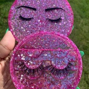 Pink Glitter Eyelash Tray with Lid